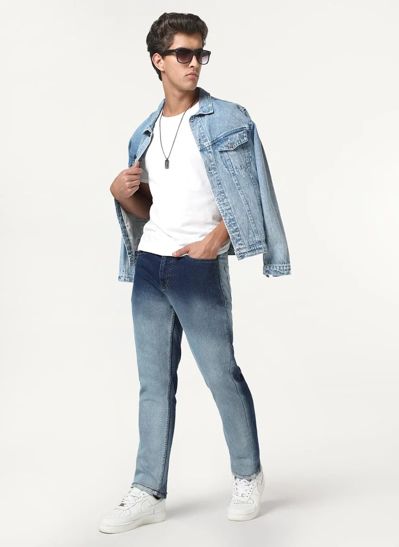 Urbano Fashion  Urbano Fashion Men's Blue Straight Fit Heavy Washed Faded Denim Jeans Stretchable for Men | Best Price UAE